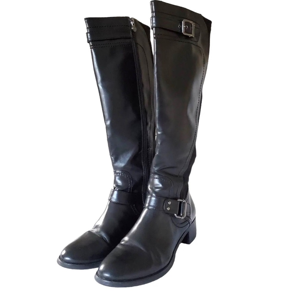 Etienne Aigner Equestrian Boots Faux Leather Black Size 9